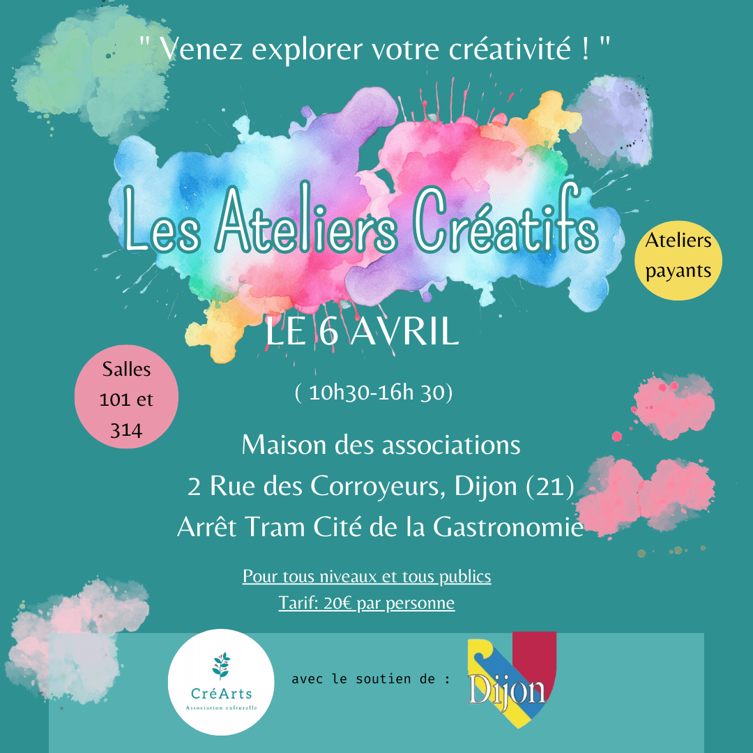 Ateliers créatifs pour enfants et adultes à Dijon en Bourgogne-Franche-Comté  – rdv le Samedi 6 avril 2024