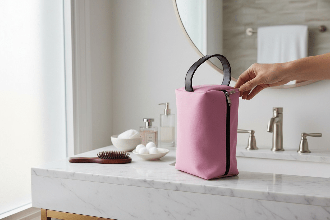 Trousse de voyage unie rose